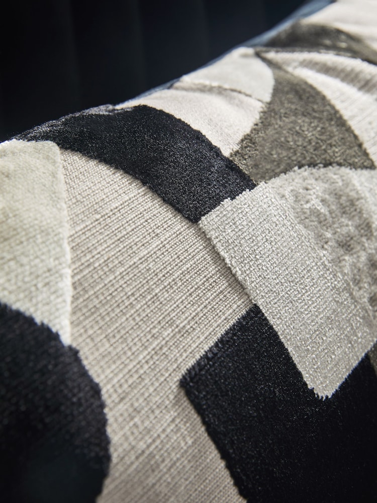 Monochrome 40 x 59cm Cut Velvet Collage Cushion - Image 4 of 5