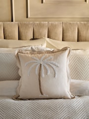 Light Natural Beaded Palm Tree Cushion - Image 1 of 6