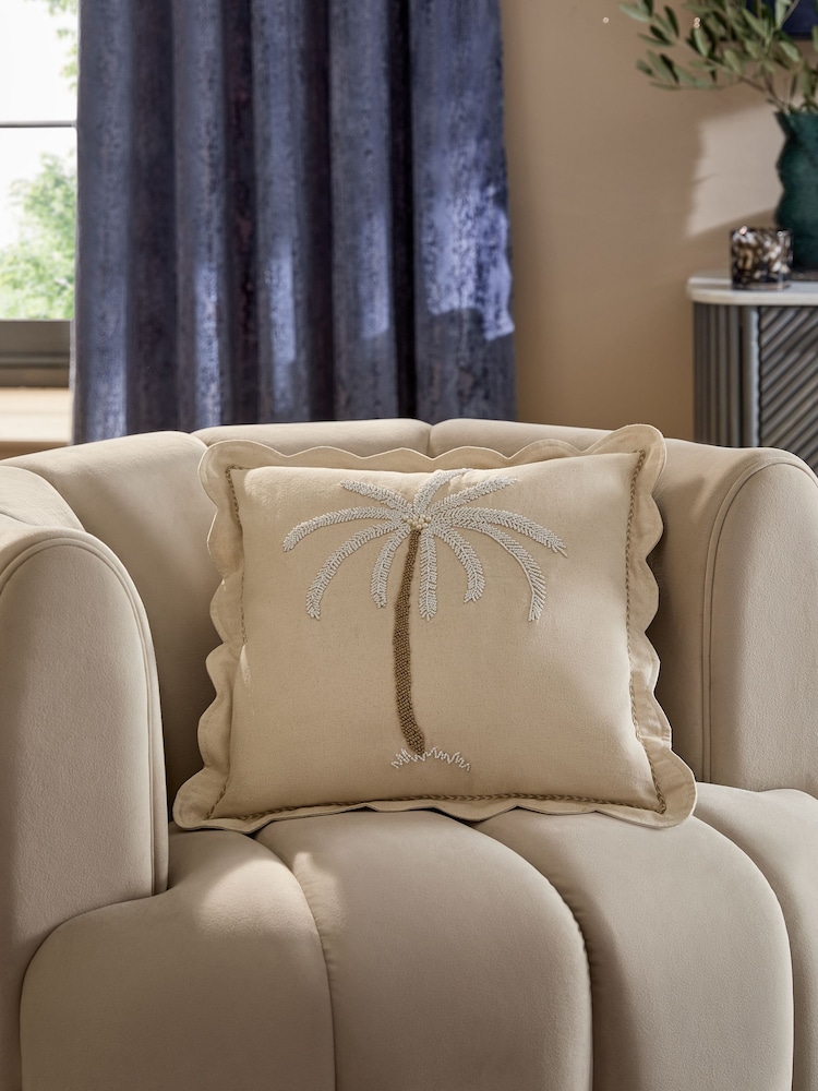 Light Natural Beaded Palm Tree Cushion - Image 1 of 6