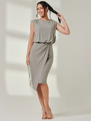 Jolie Moi Green Tiered Draped Pencil Dress - Image 4 of 6