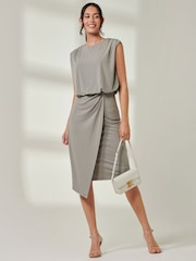 Jolie Moi Green Tiered Draped Pencil Dress - Image 6 of 6