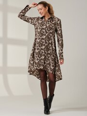Jolie Moi Grey Long Sleeve Oversized Shirt Dress - Image 1 of 6