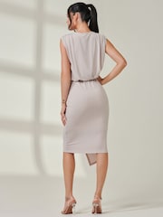 Jolie Moi Nude Tiered Draped Pencil Dress - Image 2 of 6