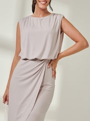 Jolie Moi Nude Tiered Draped Pencil Dress - Image 3 of 6