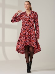 Jolie Moi Red Abstract Print Oversized Shirt Dress - Image 1 of 5