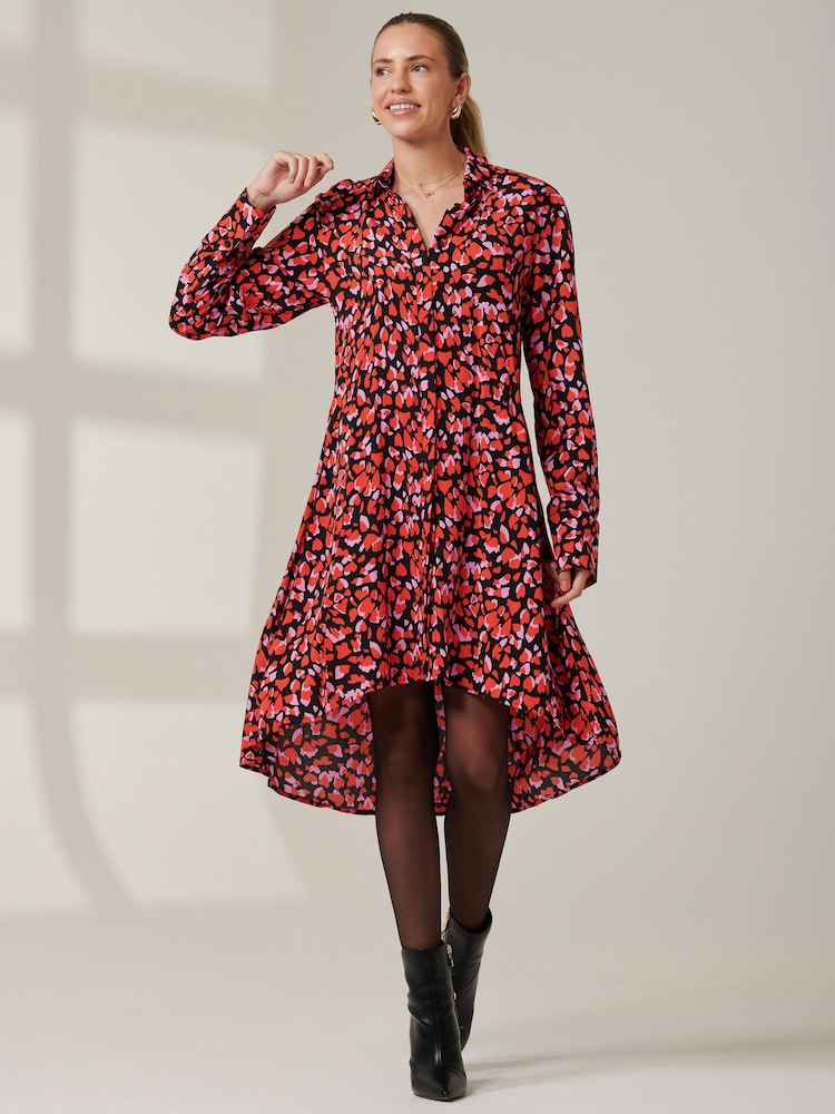 Jolie Moi Red Abstract Print Oversized Shirt Dress - Image 1 of 5 Jolie Moi Red Abstract Print Oversized Shirt Dress - Image 1 of 5