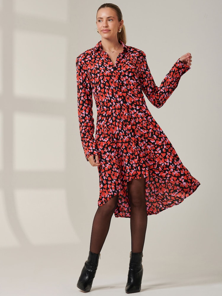 Jolie Moi Red Abstract Print Oversized Shirt Dress - Image 5 of 5
