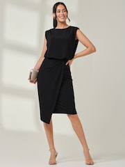 Jolie Moi Black Tiered Draped Pencil Dress - Image 1 of 6