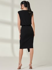 Jolie Moi Black Tiered Draped Pencil Dress - Image 2 of 6