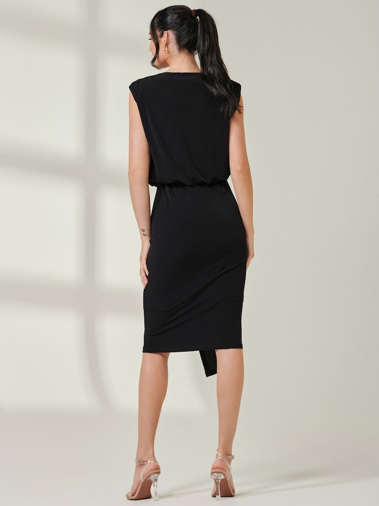 Jolie Moi Black Tiered Draped Pencil Dress - Image 2 of 6