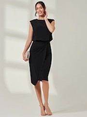 Jolie Moi Black Tiered Draped Pencil Dress - Image 5 of 6