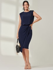 Jolie Moi Blue Tiered Draped Pencil Dress - Image 1 of 6