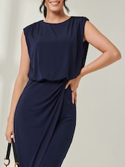 Jolie Moi Blue Tiered Draped Pencil Dress - Image 3 of 6