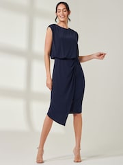 Jolie Moi Blue Tiered Draped Pencil Dress - Image 4 of 6