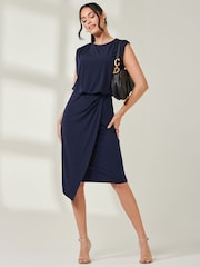 Jolie Moi Blue Tiered Draped Pencil Dress - Image 5 of 6
