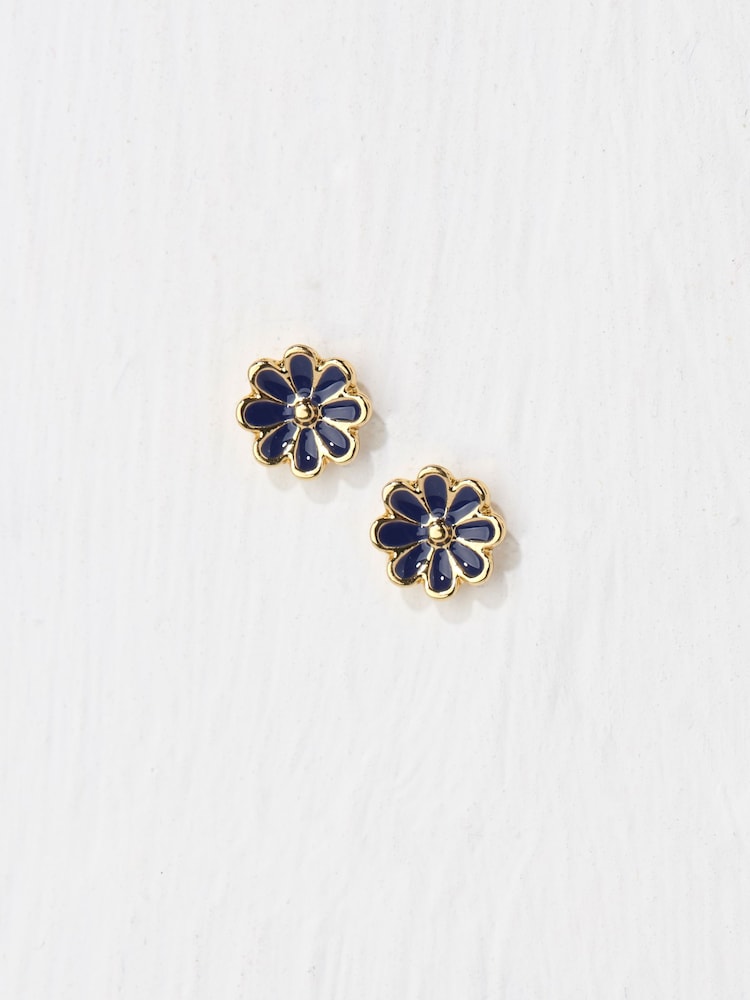 FatFace Gold Tone Enamel Daisy Stud Earrings - Image 2 of 2 FatFace Gold Tone Enamel Daisy Stud Earrings - Image 2 of 2