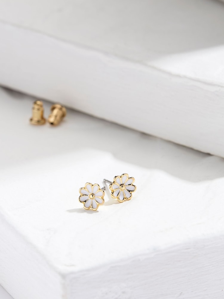 FatFace White Enamel Daisy Stud Earrings - Image 2 of 2