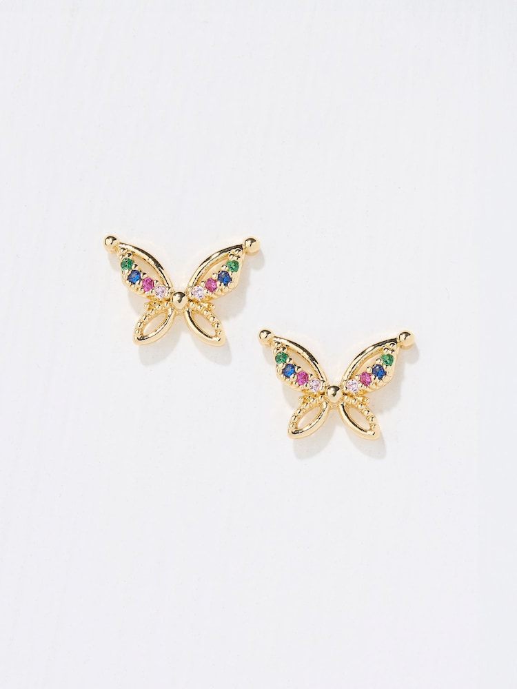 FatFace Gold Tone Butterfly Stud Earrings - Image 2 of 2 FatFace Gold Tone Butterfly Stud Earrings - Image 2 of 2