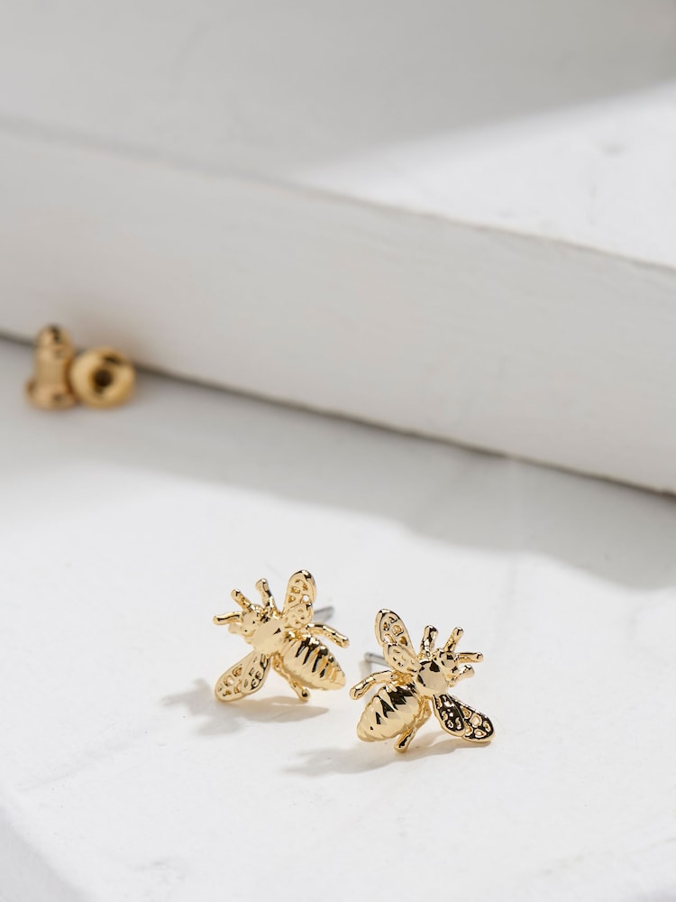 FatFace Gold Tone Bee Stud Earrings - Image 1 of 3