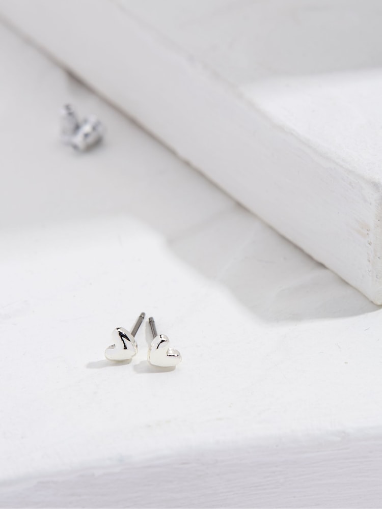 FatFace Silver Tone Heart Stud Earrings - Image 1 of 2