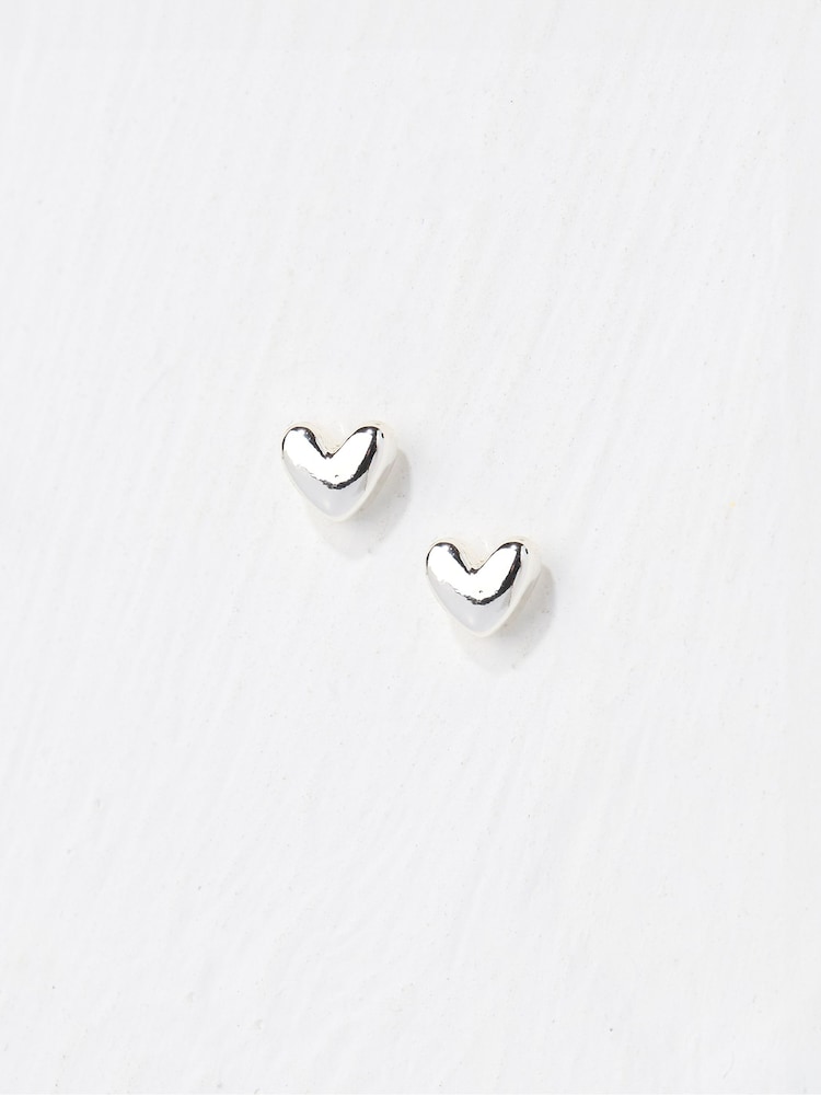 FatFace Silver Tone Heart Stud Earrings - Image 2 of 2