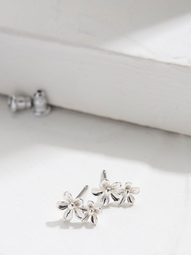FatFace Silver Tone Double Flower Stud Earrings - Image 1 of 2