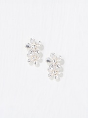 FatFace Silver Tone Double Flower Stud Earrings - Image 2 of 2