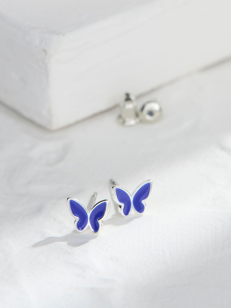 FatFace Blue Enamel Butterfly Stud Earrings - Image 2 of 2