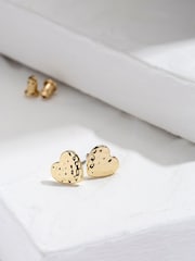 FatFace Gold Tone Hammered Heart Stud Earrings - Image 1 of 2