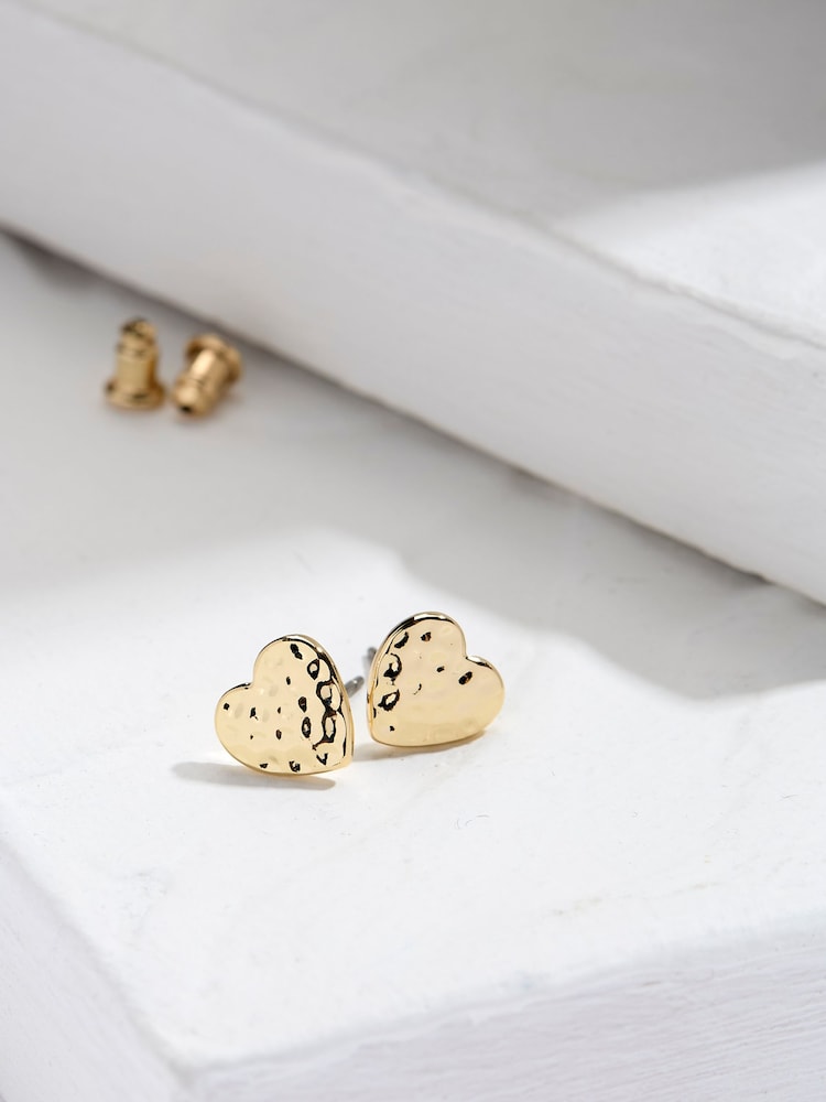 FatFace Gold Tone Hammered Heart Stud Earrings - Image 1 of 2