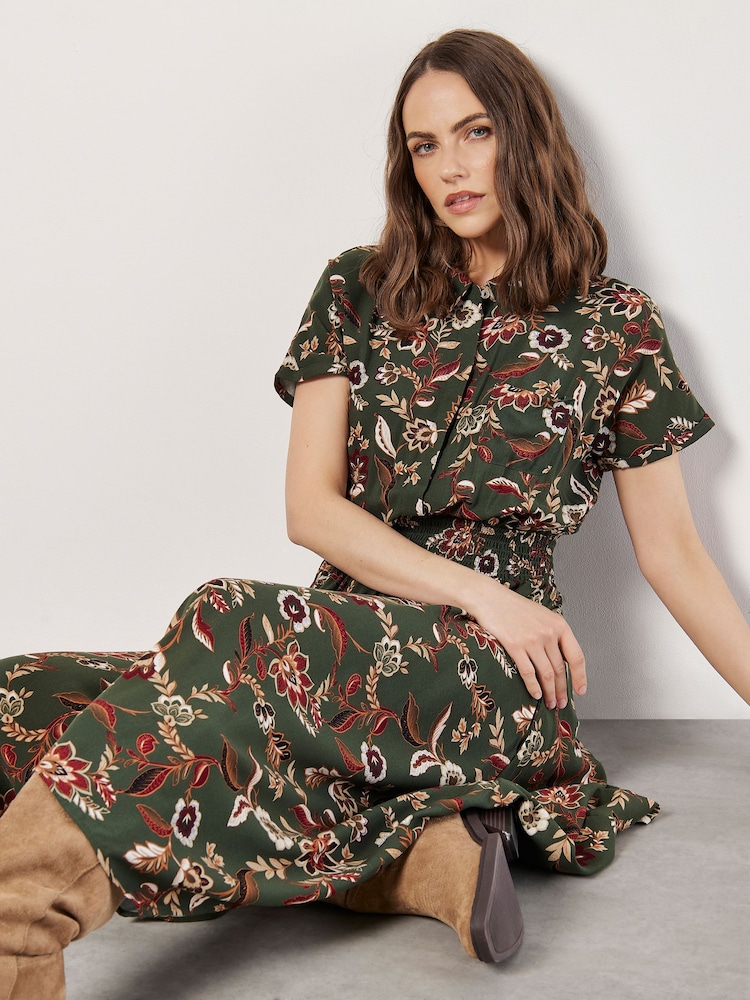 Apricot Green Floral Magic Hanky Hem Midi Dress - Image 2 of 5