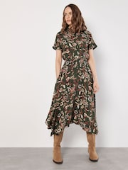 Apricot Green Floral Magic Hanky Hem Midi Dress - Image 4 of 5