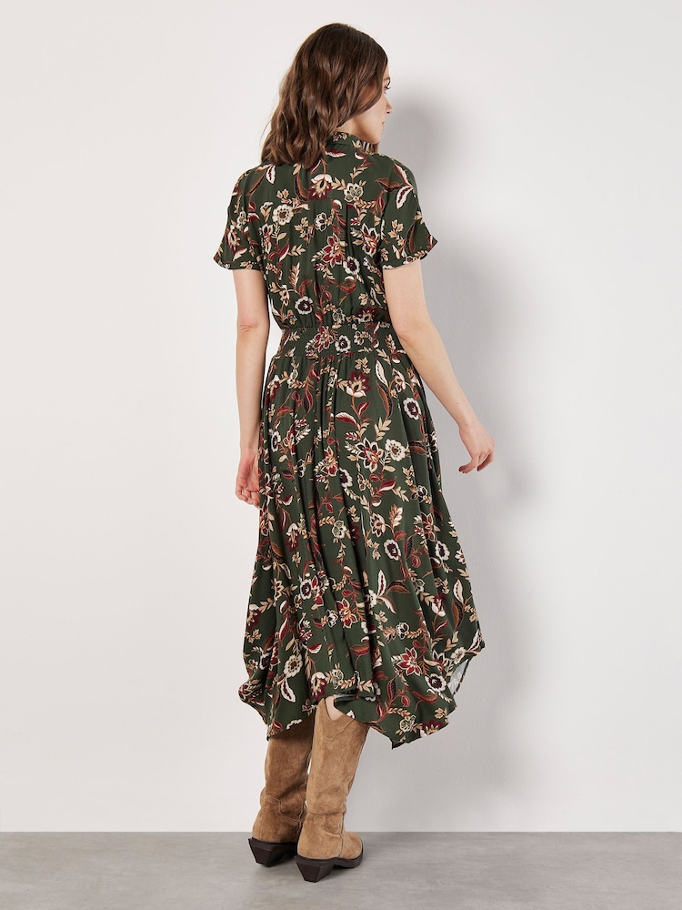 Apricot Green Floral Magic Hanky Hem Midi Dress - Image 5 of 5