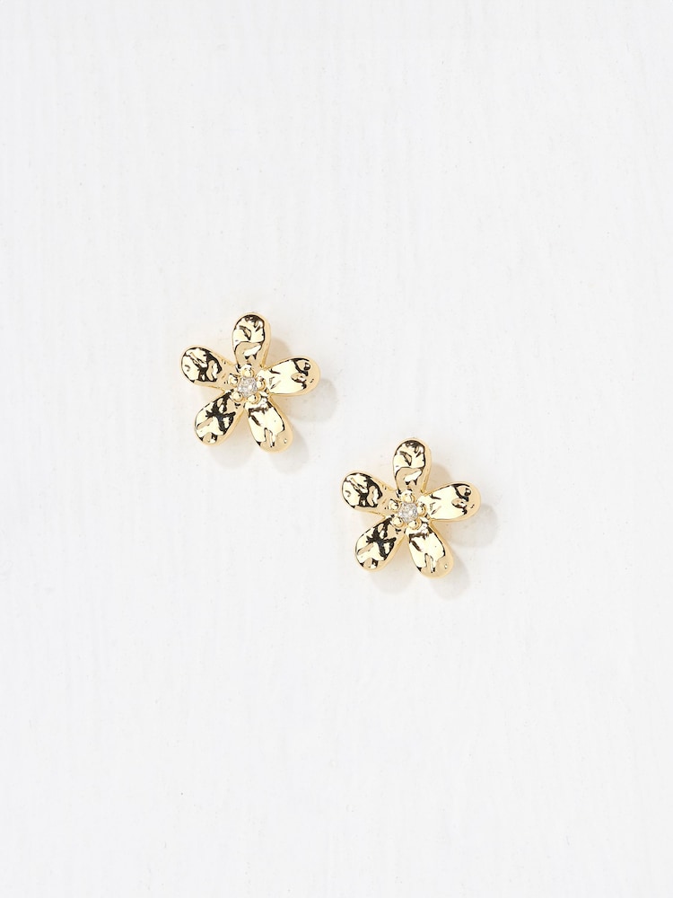 FatFace Gold Tone Flower Stud Earrings - Image 2 of 2
