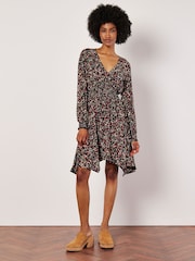 Apricot Black Ditsy Smk Waist Shark Hem Dress - Image 1 of 5