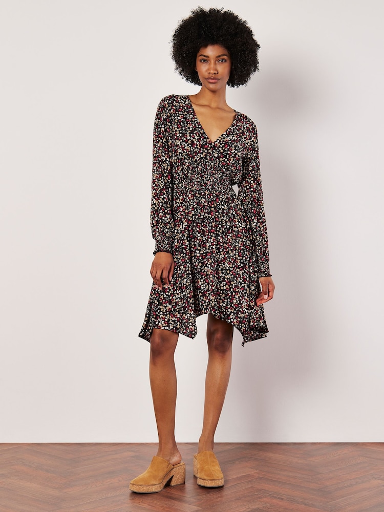 Apricot Black Ditsy Smk Waist Shark Hem Dress - Image 1 of 5