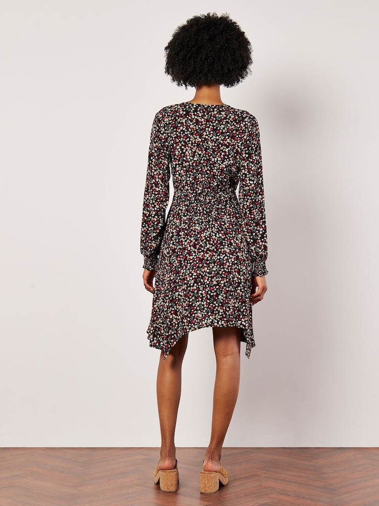 Apricot Black Ditsy Smk Waist Shark Hem Dress - Image 2 of 5