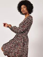 Apricot Black Ditsy Smk Waist Shark Hem Dress - Image 3 of 5