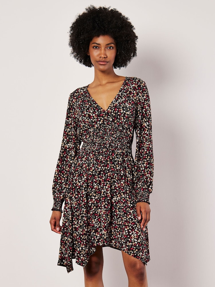 Apricot Black Ditsy Smk Waist Shark Hem Dress - Image 5 of 5