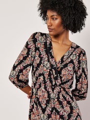 Apricot Black Ornate Diamond Folk Midi Dress - Image 2 of 4