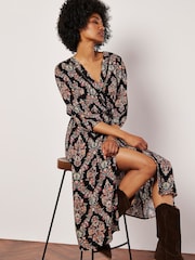 Apricot Black Ornate Diamond Folk Midi Dress - Image 3 of 4