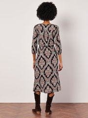 Apricot Black Ornate Diamond Folk Midi Dress - Image 4 of 4