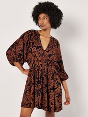 Apricot Orange Sarasa Tiered Babydoll Dress - Image 2 of 5