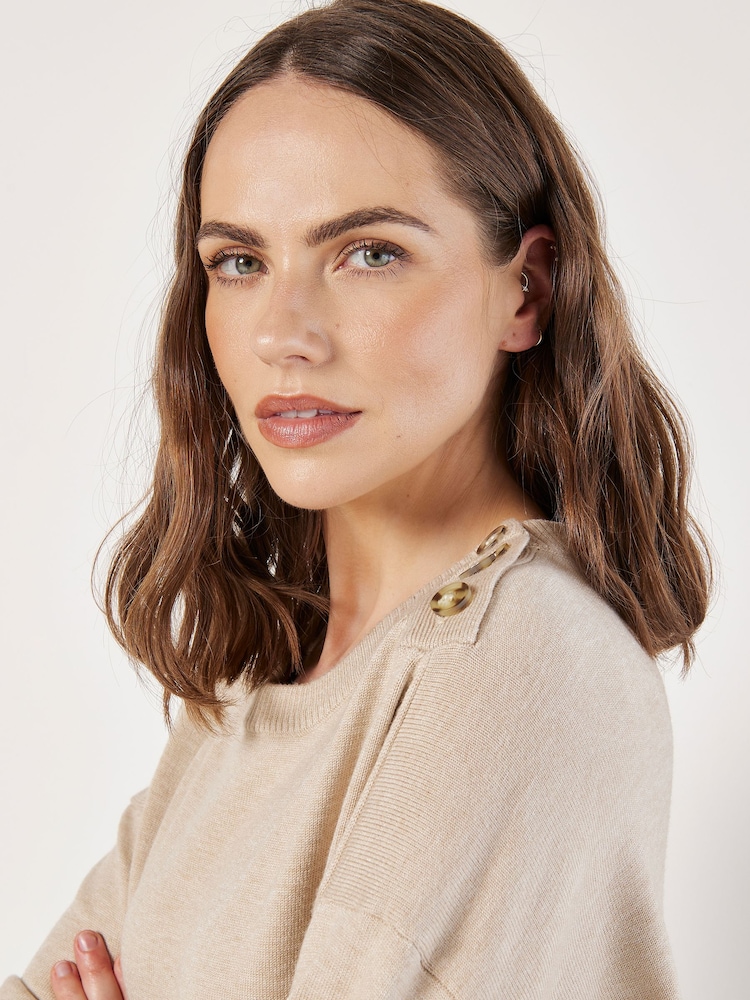 Apricot Natural Tortoise Button Shoulder Jumper Dress - Image 2 of 4