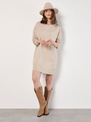 Apricot Natural Tortoise Button Shoulder Jumper Dress - Image 4 of 4