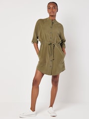 Apricot Green Drawstring Button Batwing Dress - Image 1 of 5