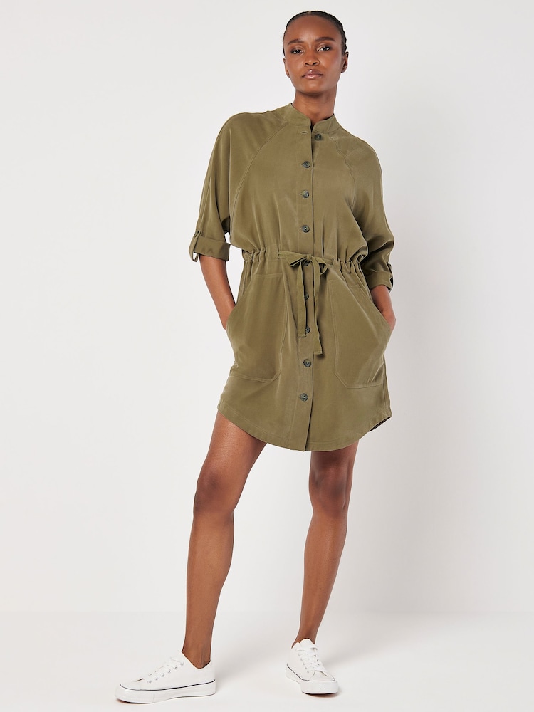 Apricot Green Drawstring Button Batwing Dress - Image 1 of 5
