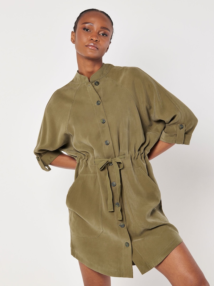 Apricot Green Drawstring Button Batwing Dress - Image 2 of 5