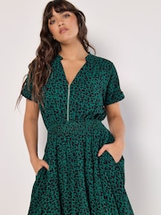 Apricot Green Square Print Chiffon Zip Dress - Image 2 of 4