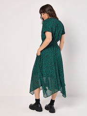 Apricot Green Square Print Chiffon Zip Dress - Image 3 of 4